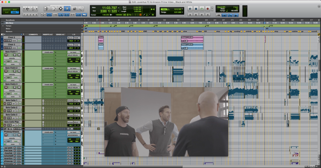 DAW session for Giampaolo Sgura and Juventus documentary Black & White for Amazon Prime Video and Juventus, music by Valerio Pellegri.